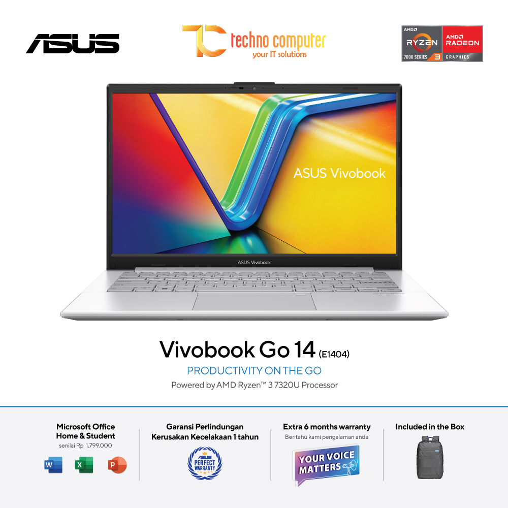 ASUS Vivobook Go 14 [E1404FA-FHD323] Ryzen 3 7320U/RAM 8GB/SSD 256GB/Win11 + OHS 2021