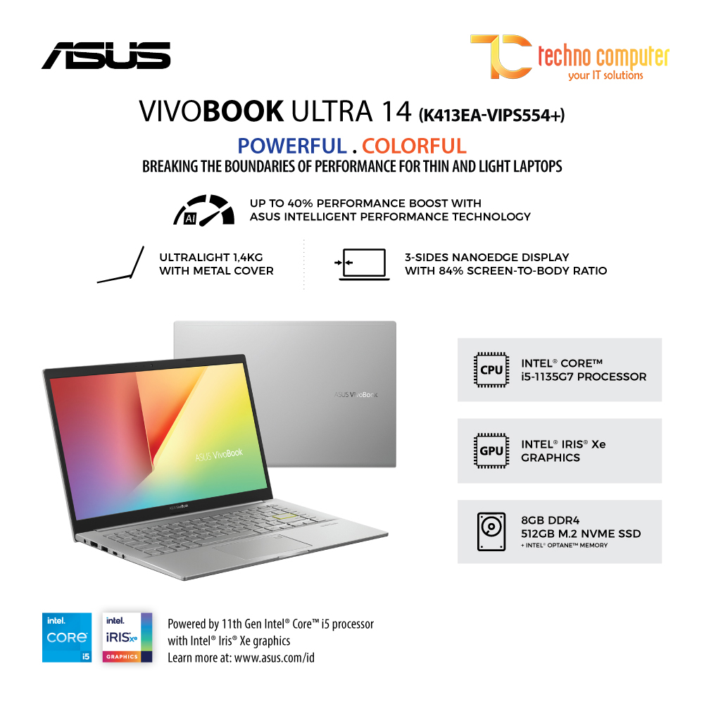 ASUS VivoBook Ultra 14 [K413EA-VIPS554+] Core i5-1135G7/RAM 8GB/SSD 512GB/Intel Iris Xe/Win11