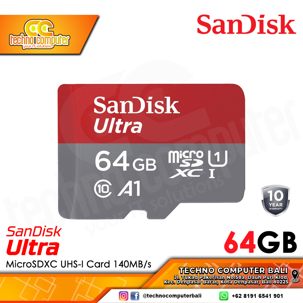 MEMORY CARD SanDisk Ultra microSDXC SQUAB 64GB A1 C10 U1 UHS-I 140MB/s R (SDSQUAB-064G-GN6MN)