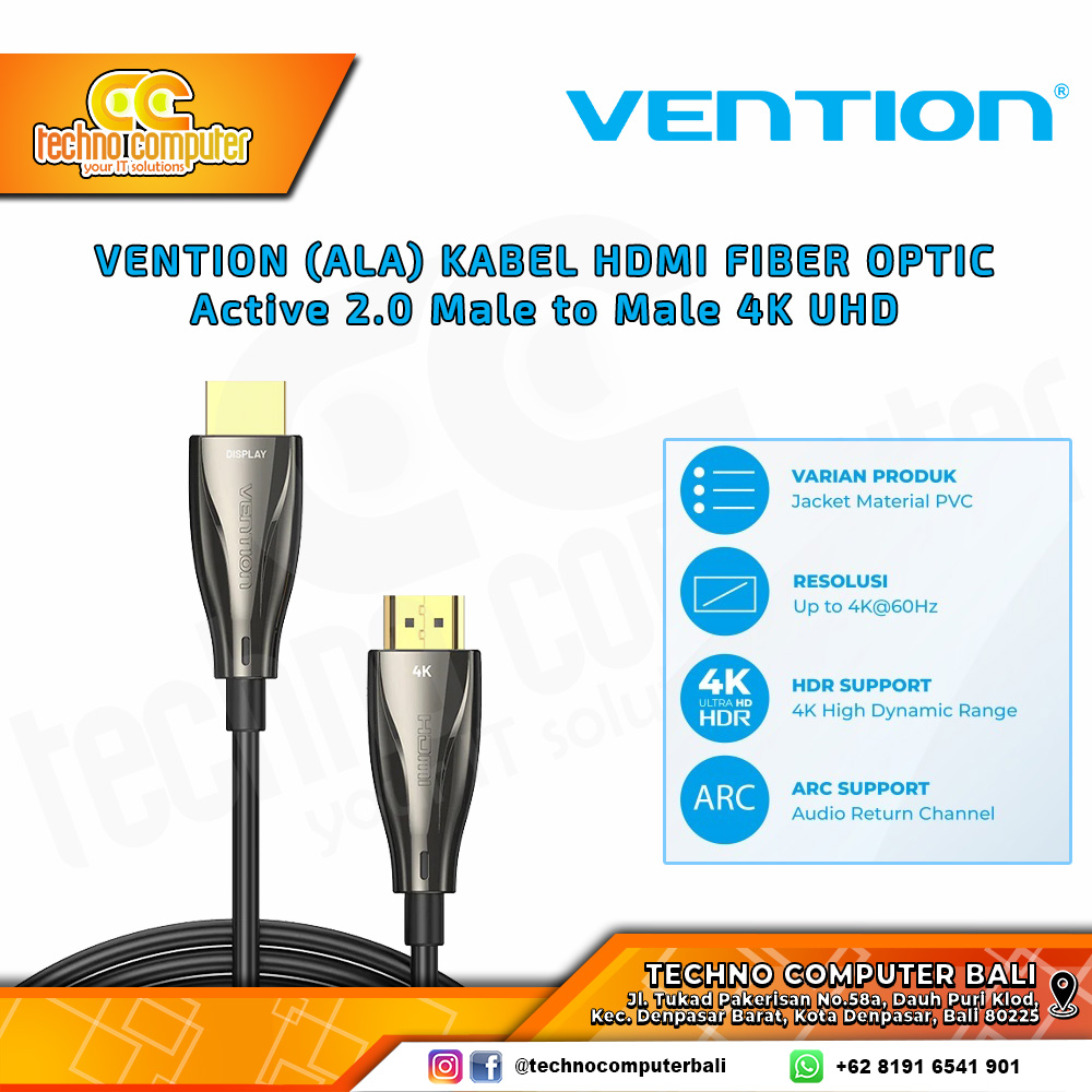 VENTION KABEL DISPLAY - Kabel HDMI - HDMI Fiber Optic Active 2.0 Male to Male 4K UHD Metal - ALA 100