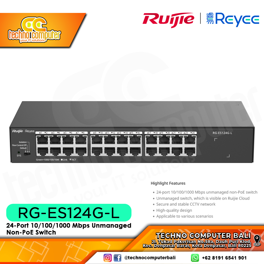 SWITCH HUB RUIJIE/REYEE RG-ES124G-L 24-Port Gigabit Unmanaged Switch Metal Case