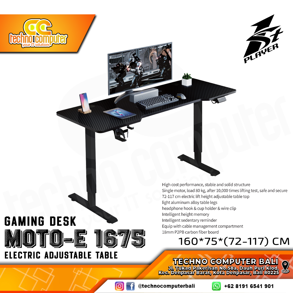MEJA GAMING 1ST PLAYER MOTO-E 1675 GAMING DESK With Electric Adjustable Height