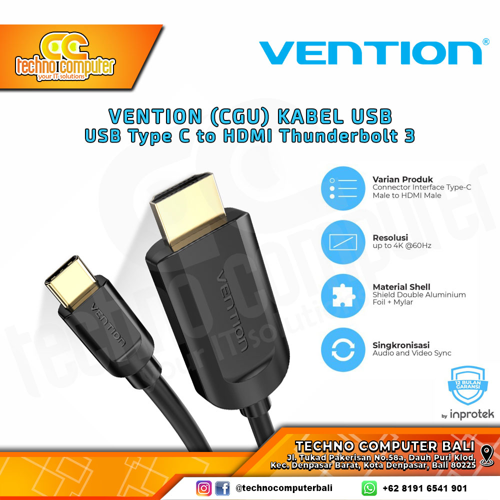VENTION KABEL CONVERTER DISPLAY - USB Type-C to HDMI Thunderbolt 3 - CGU 1M