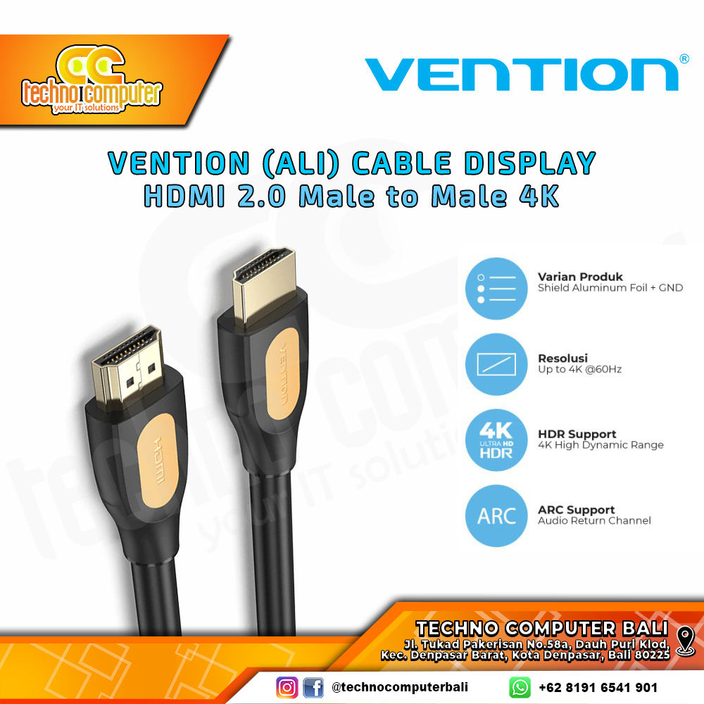VENTION KABEL DISPLAY - Kabel HDMI - HDMI 2.0 Male to Male Yellow Label - ALI 15M