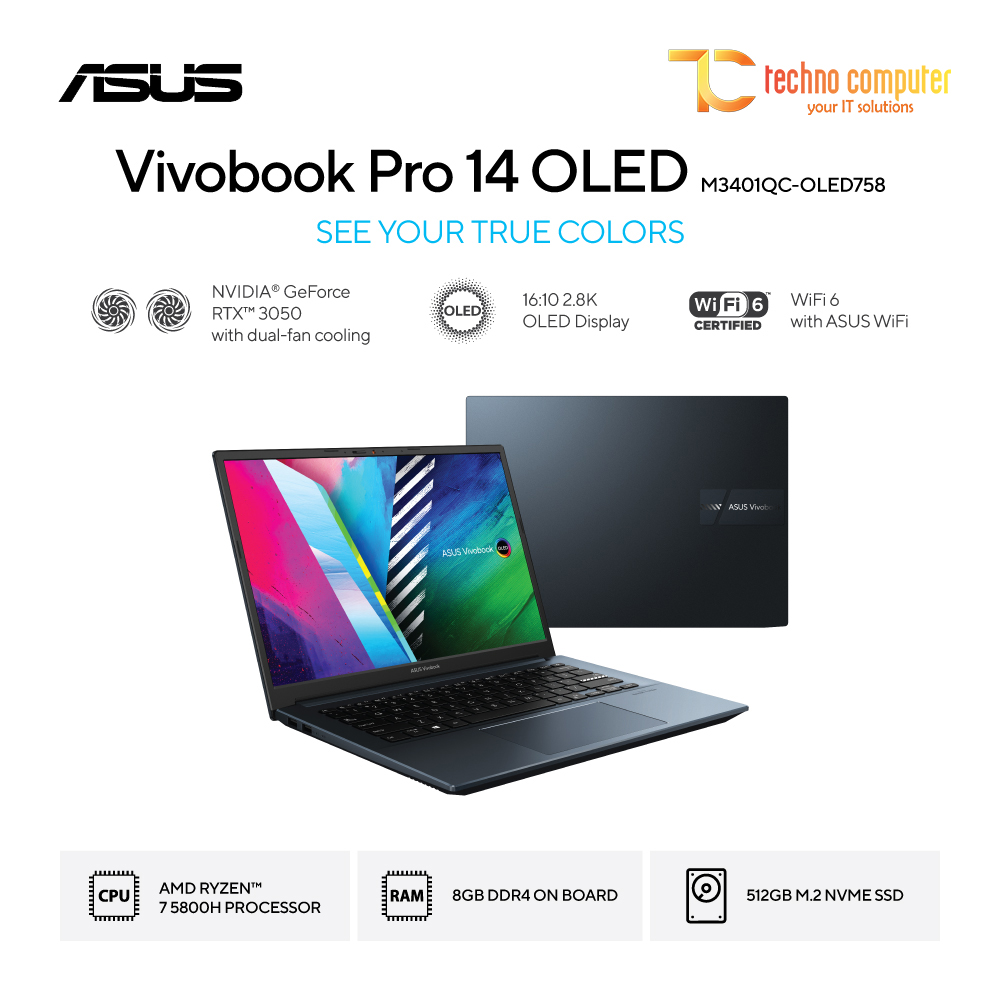 ASUS VivoBook Pro 14 OLED [M3401QC-OLED758] AMD Ryzen 7 5800H/RAM 8GB/SSD 512GB/RTX 3050/W11