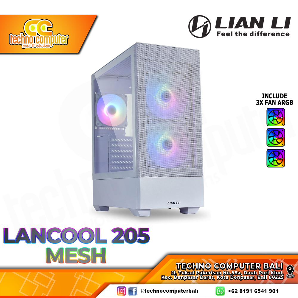 CASING LIAN LI LANCOOL 205 Mesh White - Mid Tower ATX Case Tempered Glass (Free 3x ARGB Fan)