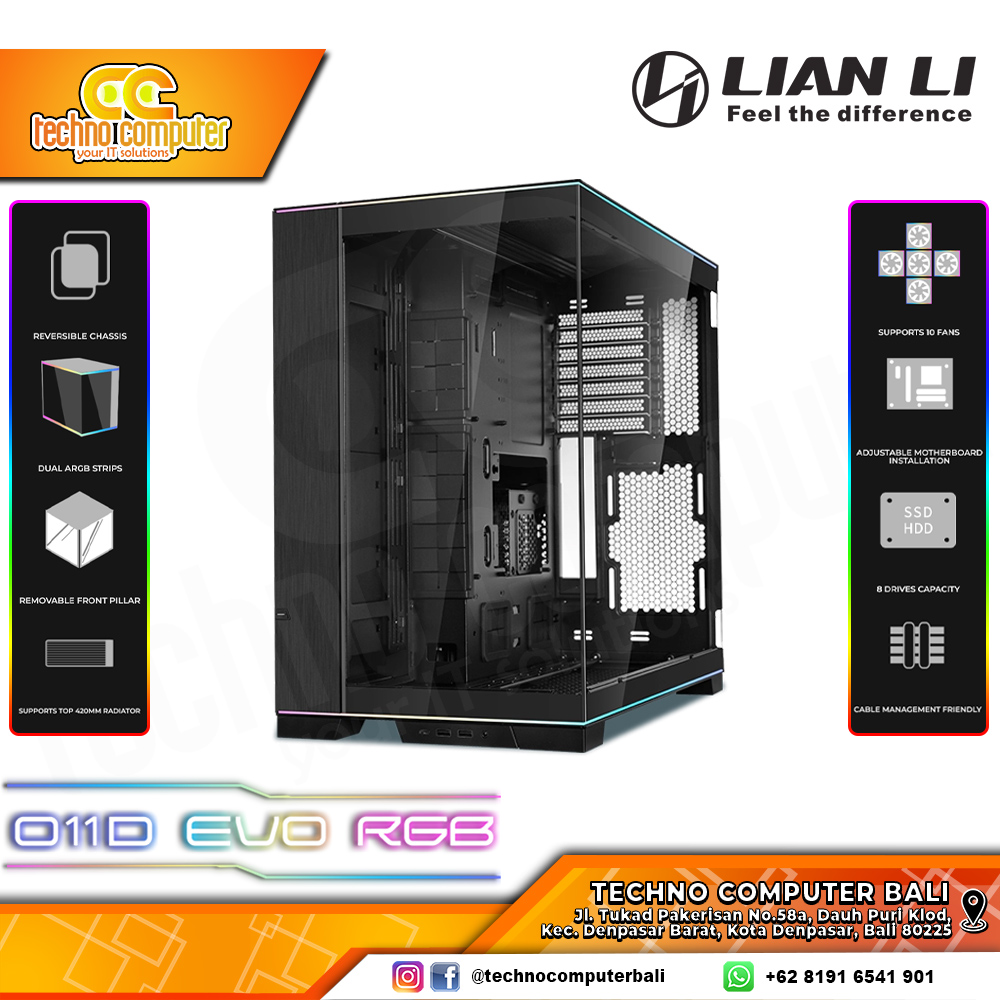 CASING LIAN LI O11 DYNAMIC EVO RGB Black - Mid Tower E-ATX Case Tempered Glass
