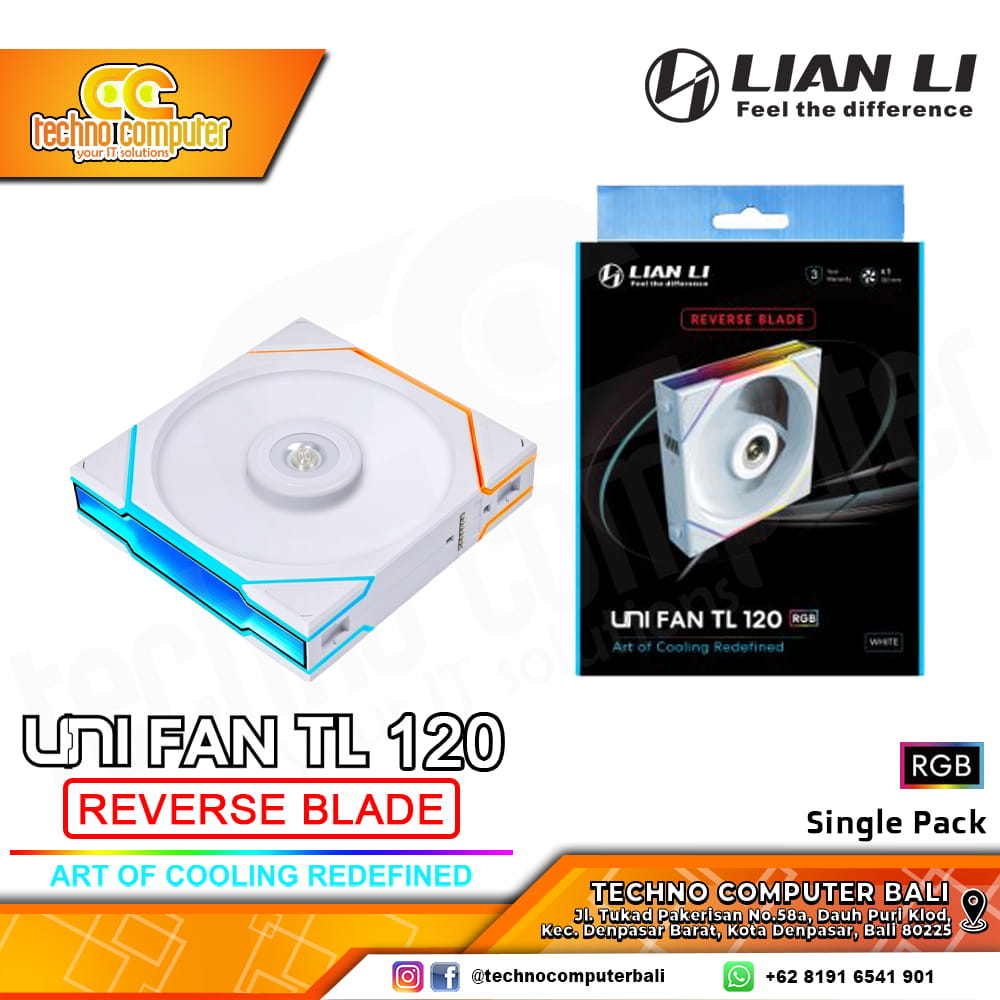 FAN CASING LIAN LI UNI FAN TL 120 REVERSE BLADE WHITE - 120mm Single Pack ARGB Fan