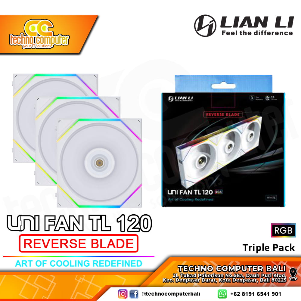 FAN CASING LIAN LI UNI FAN TL 120 REVERSE BLADE WHITE - 120mm Triple Pack ARGB Fan with Controller
