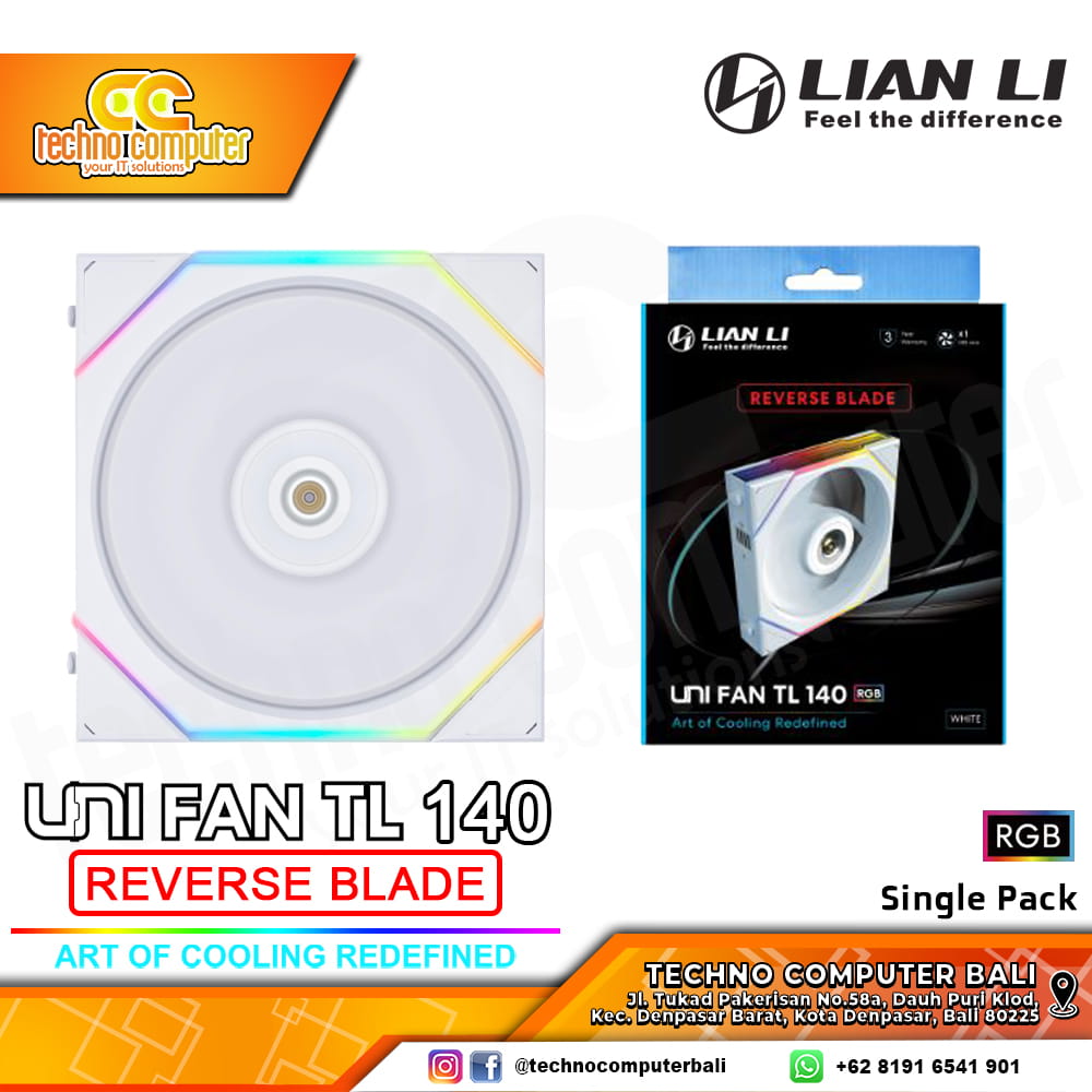 FAN CASING LIAN LI UNI FAN TL 140 REVERSE BLADE WHITE - 140mm Single Pack ARGB Fan