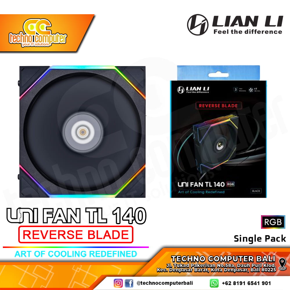 FAN CASING LIAN LI UNI FAN TL 140 REVERSE BLADE BLACK - 140mm Single Pack ARGB Fan