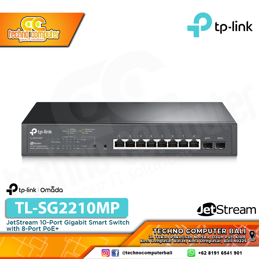 SWITCH POE TP-LINK TL-SG2210MP JetStream 10-Port Gigabit Smart Switch with 8-Port PoE+ 
