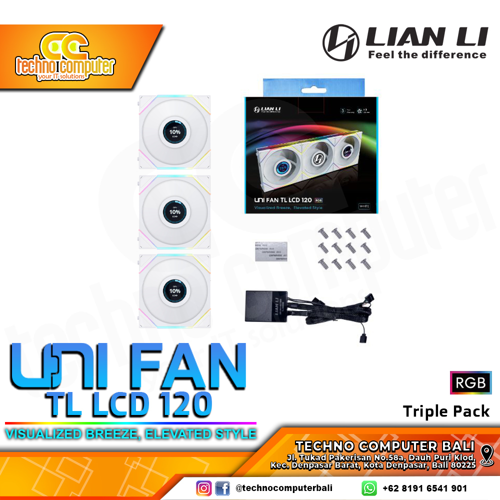 FAN CASING LIAN LI UNI FAN TL LCD 120 WHITE - 120mm Triple Pack ARGB Fan with Controller