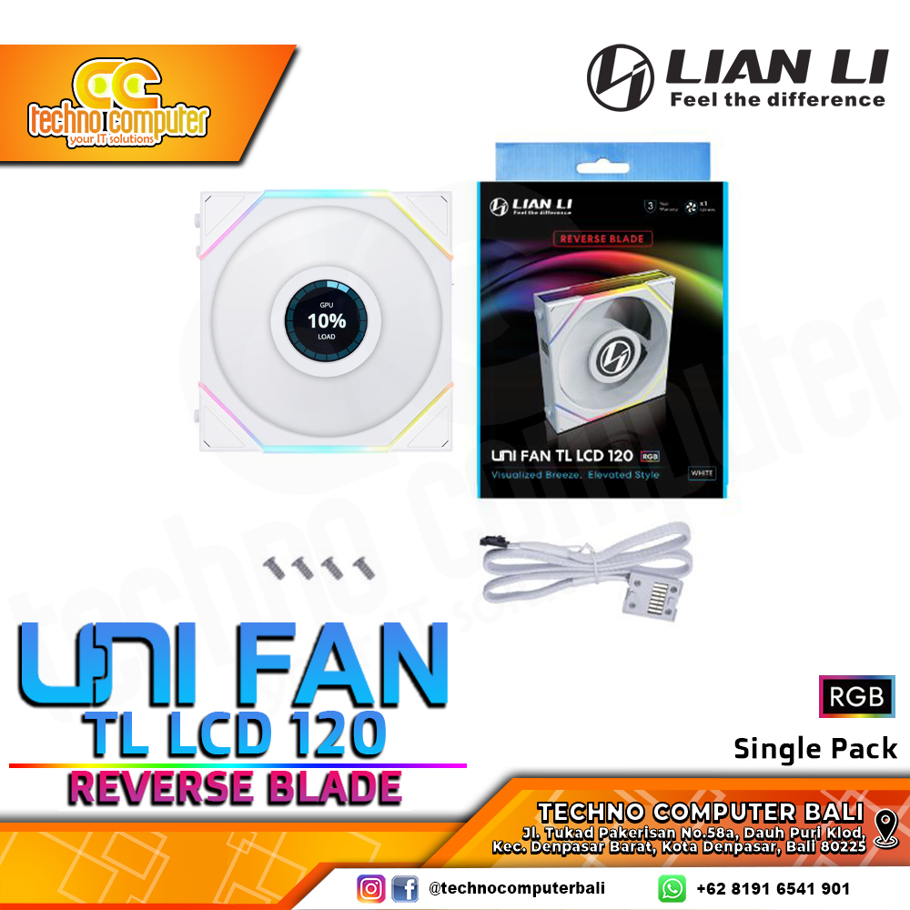 FAN CASING LIAN LI UNI FAN TL LCD 120 REVERSE BLADE WHITE - 120mm Single Pack ARGB Fan