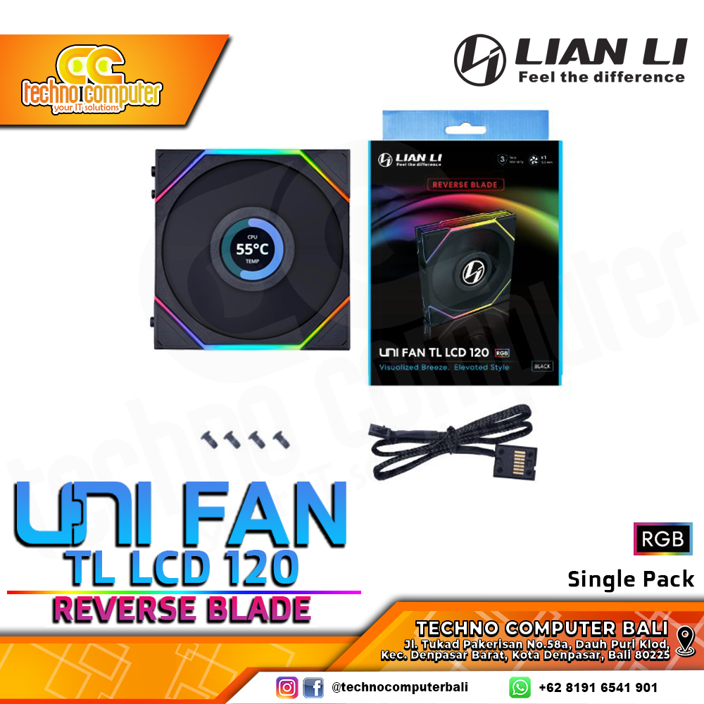 FAN CASING LIAN LI UNI FAN TL LCD 120 REVERSE BLADE BLACK - 120mm Single Pack ARGB Fan