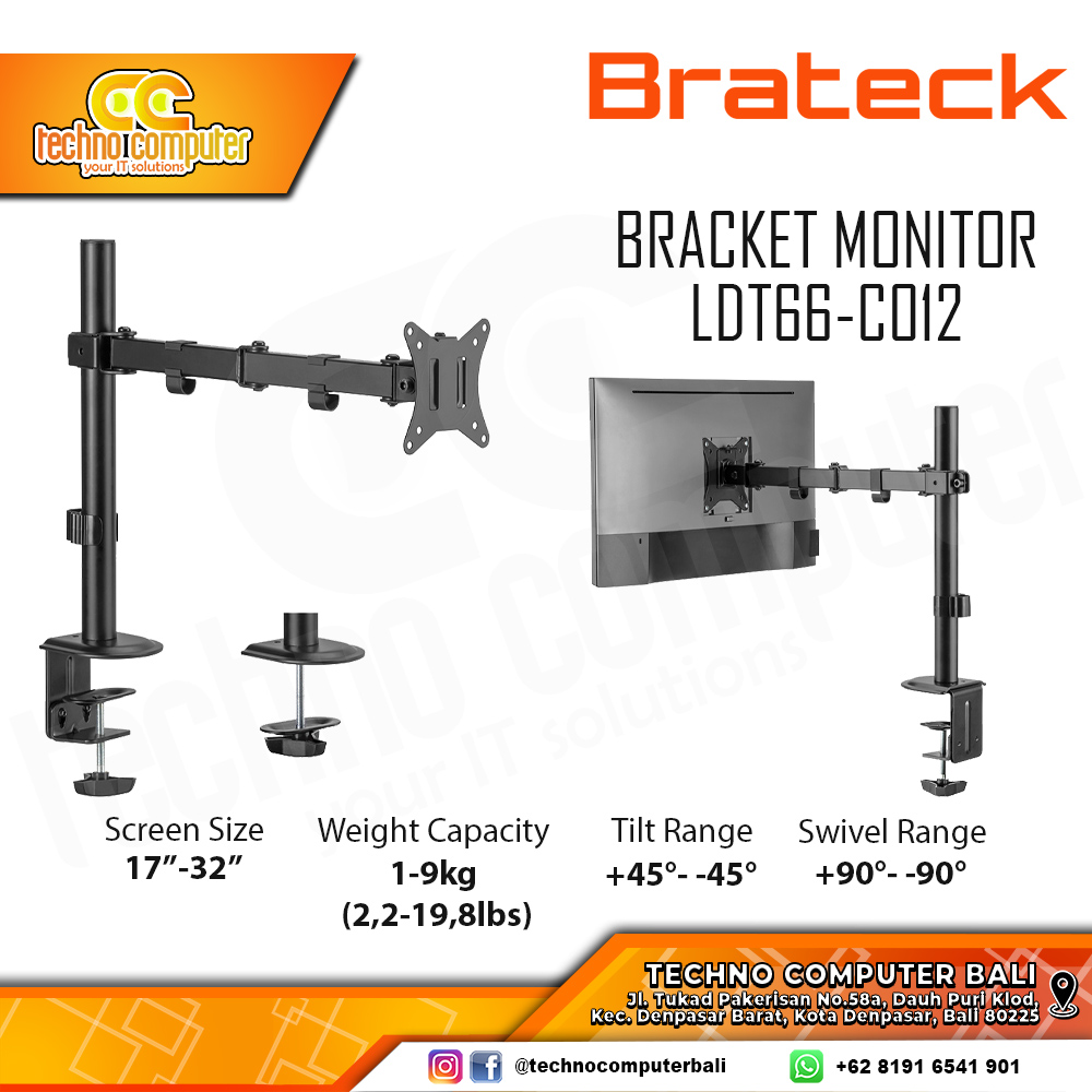 Bracket Monitor TV 17-32inch BRATECK LDT66-C012 Articulating Single Monitor - Black