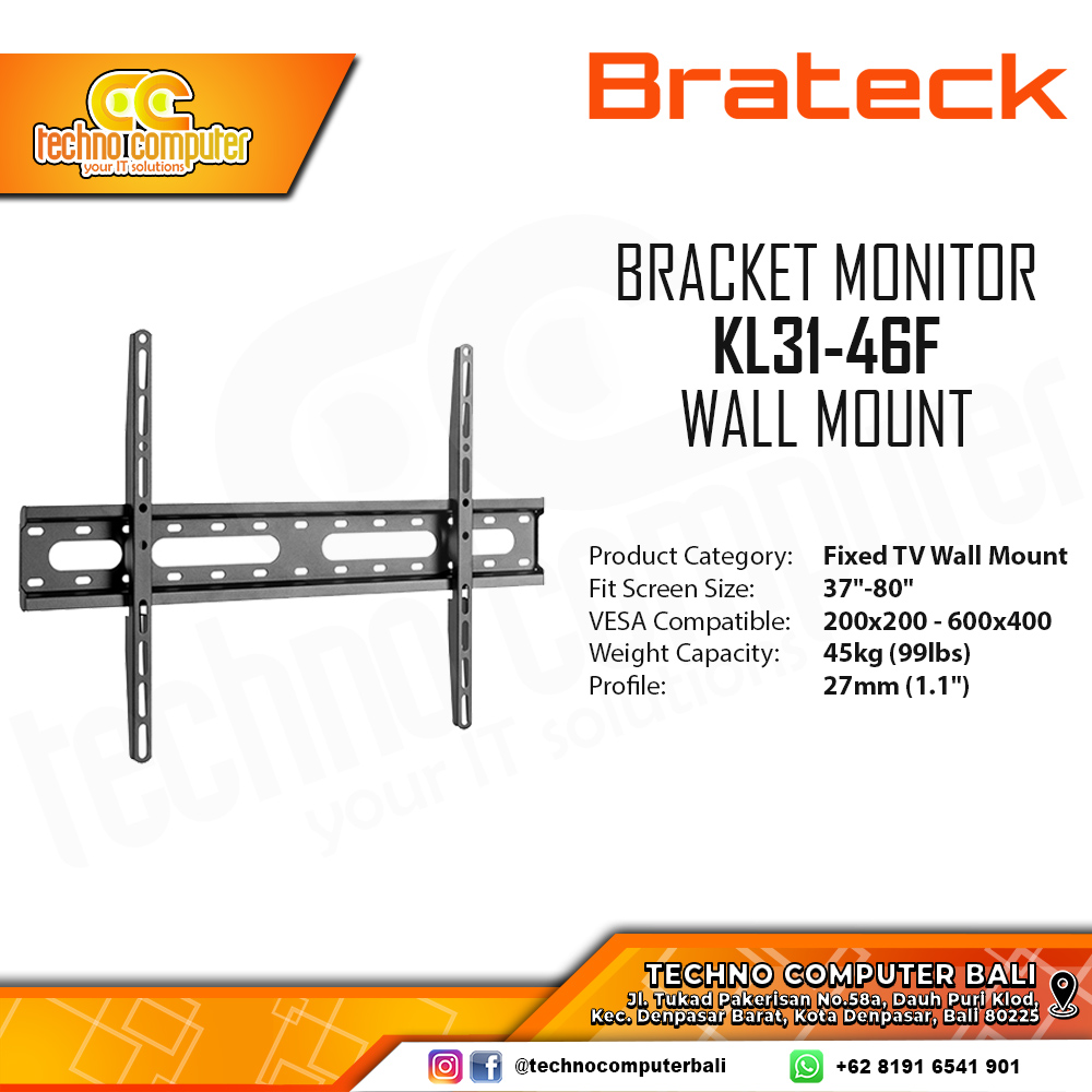 Bracket Monitor TV 37-80inch BRATECK KL31-46F Fix Wall Mount Bracket