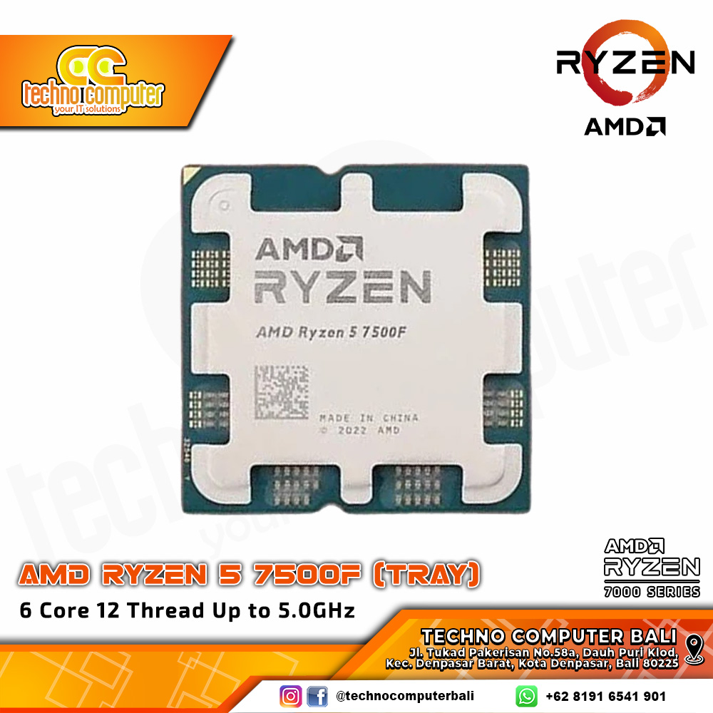 PROCESSOR AMD RYZEN 5 7500F - 6 Core 12 Thread Up to 5.0GHz - Socket AM5 (TRAY)