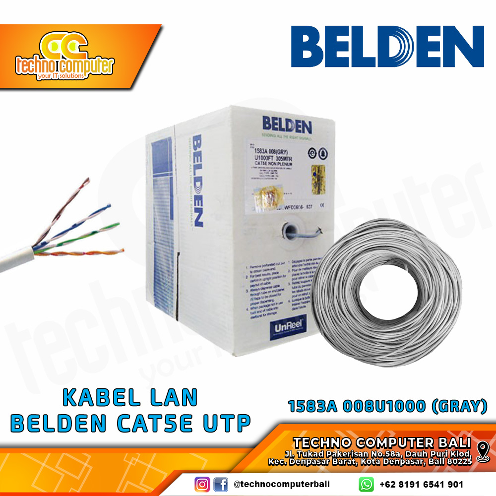 KABEL LAN BELDEN CAT 5e UTP Non Plenum 1583A 008U1000 (Gray)