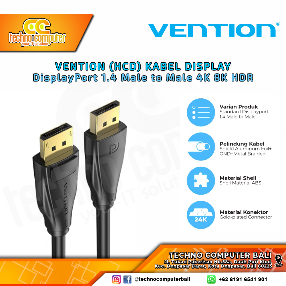 VENTION Kabel DisplayPort 1.4 Male to Male 4K 8K HDR - HCD 5M