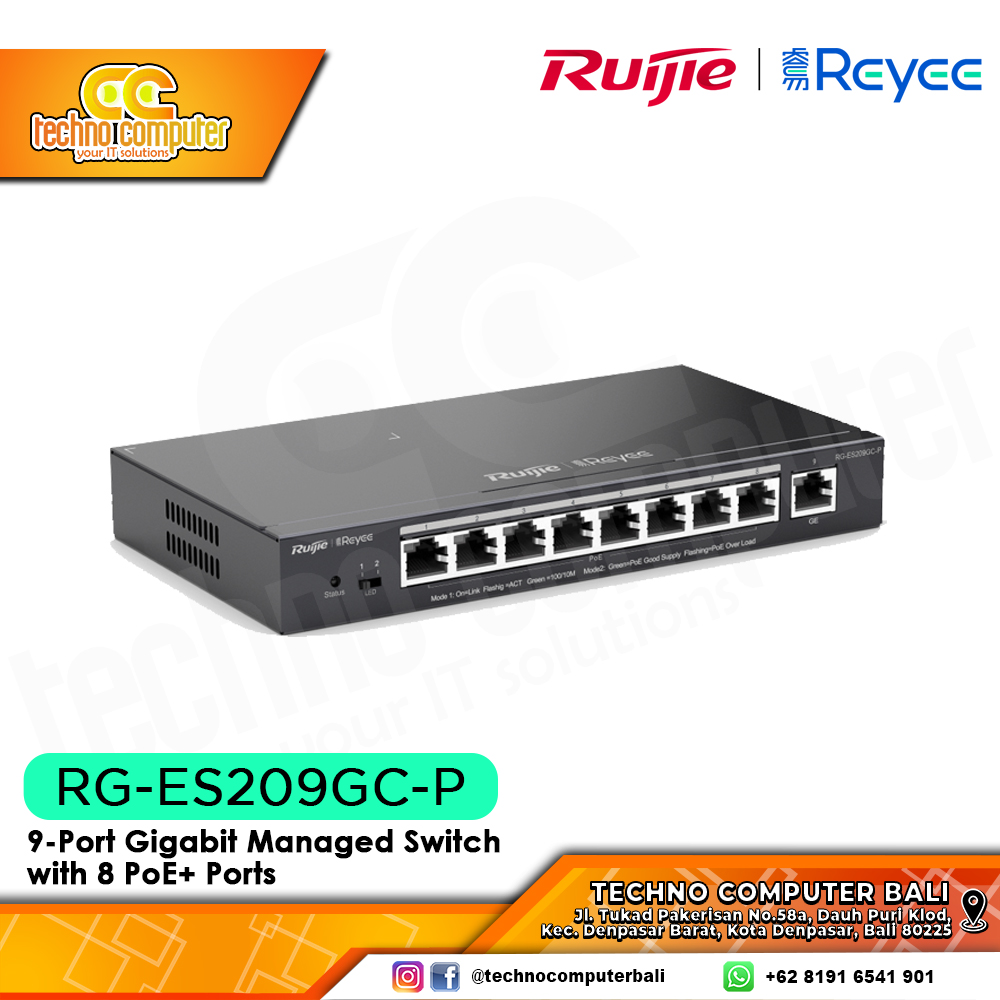 SWITCH POE RUIJIE/REYEE RG-ES209GC-P 9-Port Gigabit Smart Cloud Managed PoE Switch