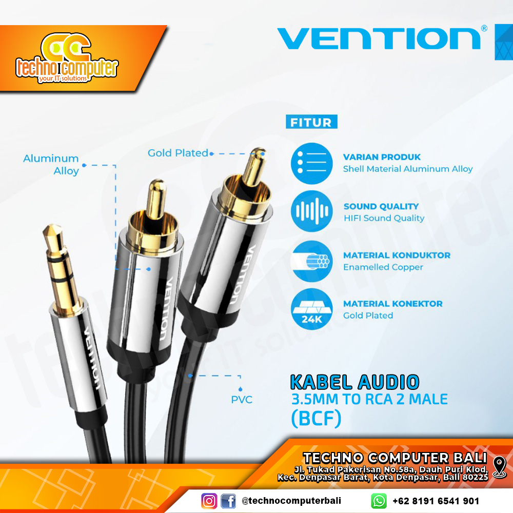 VENTION KABEL AUDIO 3.5mm to RCA 2 Male for Speaker - BCF 1.5M
