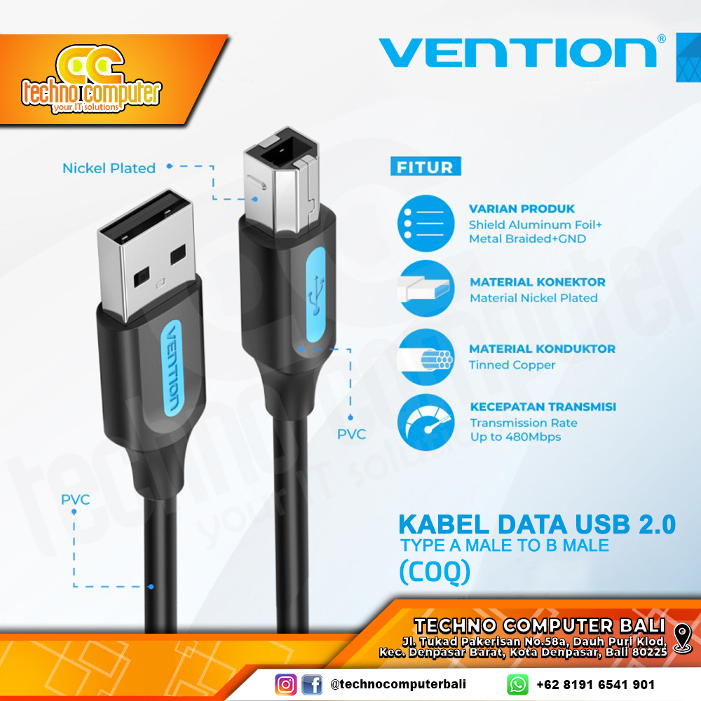 VENTION USB PRINTER - USB 2.0 Type A Male to B Male Printer - COQ 3M