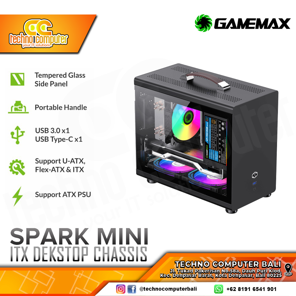 CASING GAMEMAX SPARK MINI Black - Mini Tower ITX Case Tempered Glass
