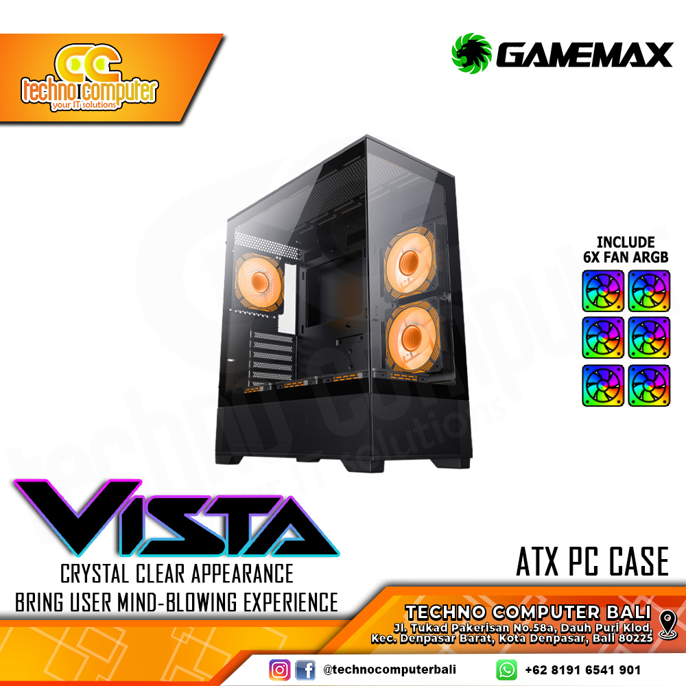 CASING GAMEMAX VISTA ATX Black - Mid Tower ATX Case Tempered Glass