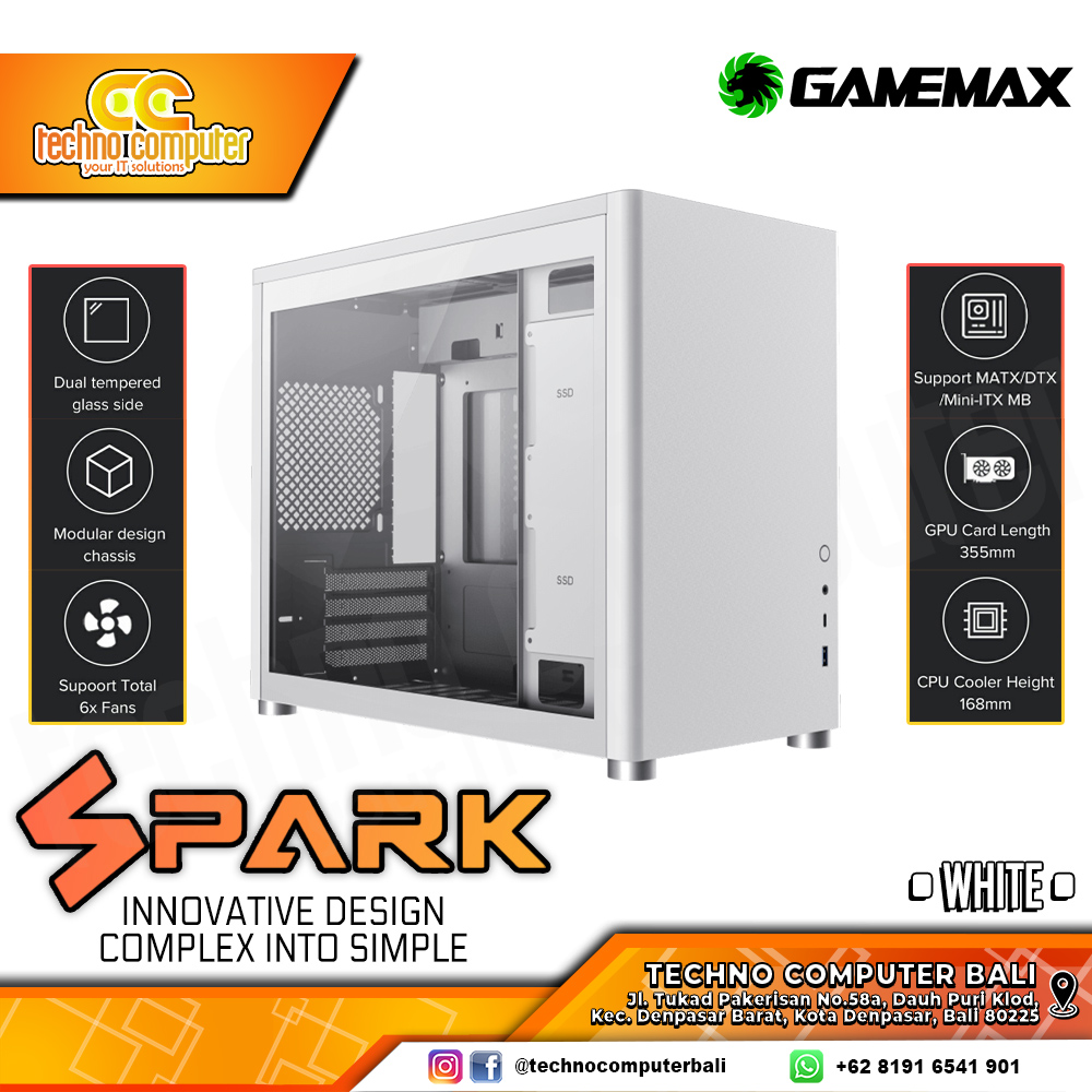 CASING GAMEMAX SPARK Full White - Mini Tower mATX Case Dual Tempered Glass