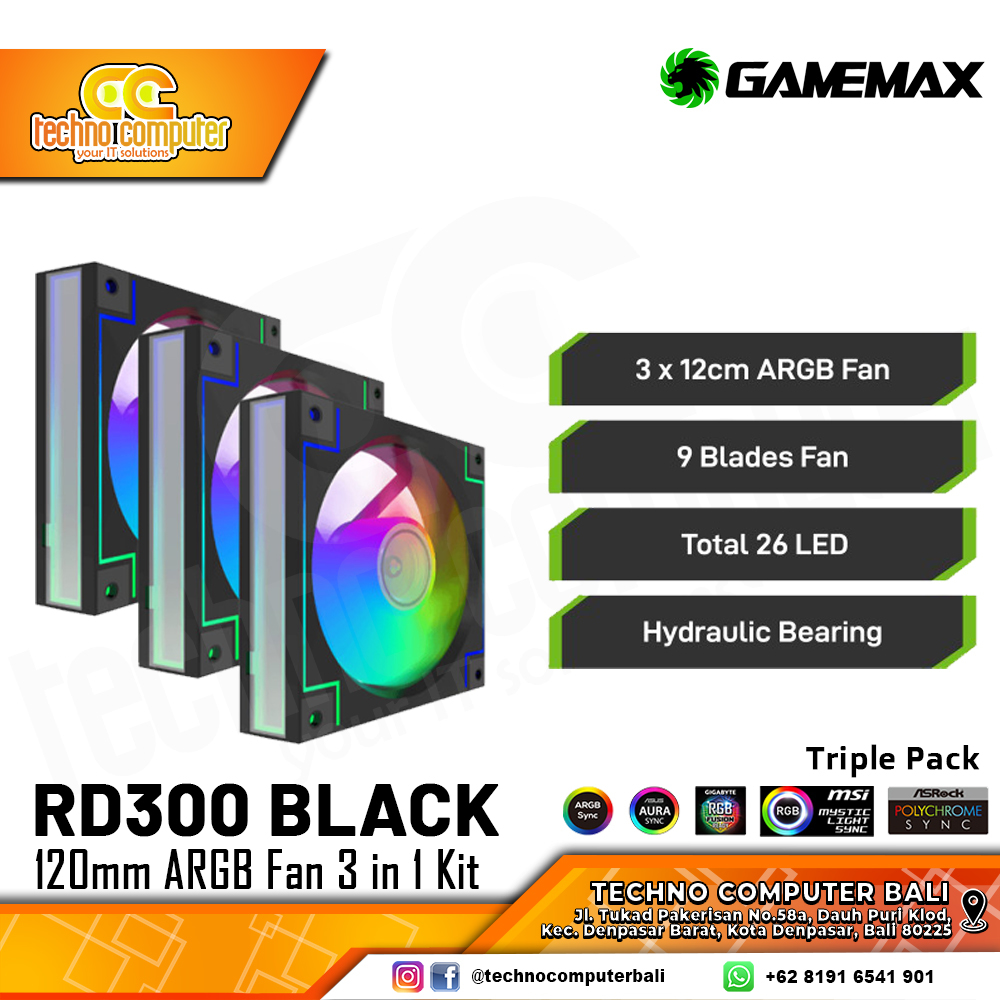 FAN CASING GAMEMAX RD300 BLACK - 120mm Triple Pack ARGB Fan