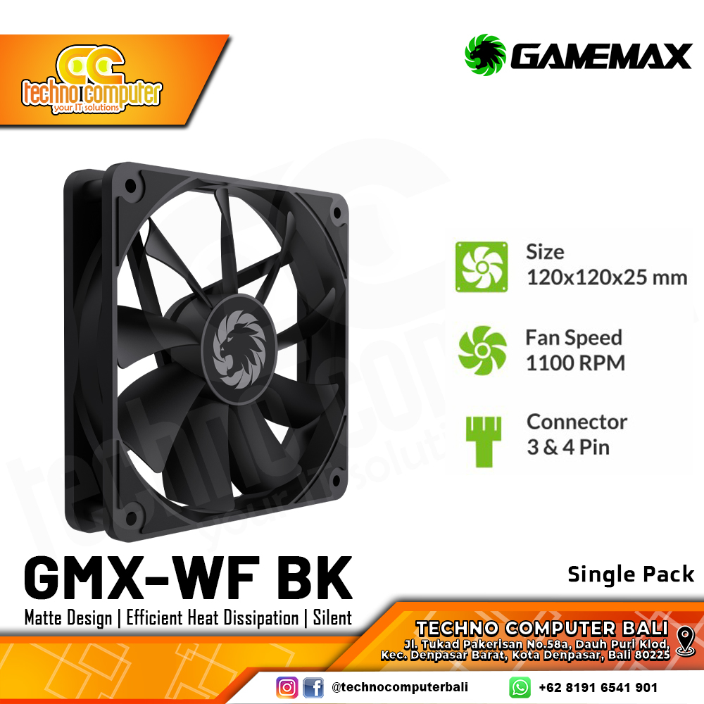 FAN CASING GAMEMAX GMX-WFBK BLACK - 120mm Single Pack Fan