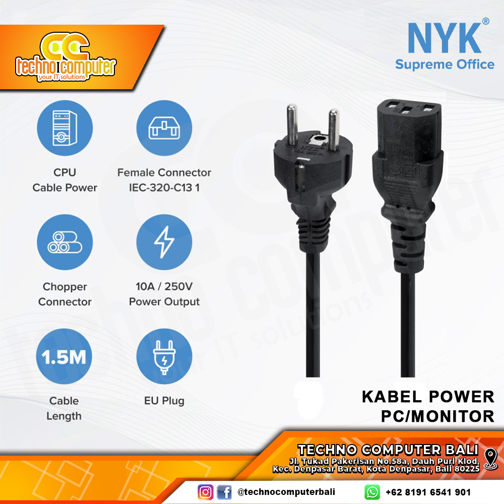 KABEL POWER CPU/MONITOR UNIVERSAL NYK - 1.5M