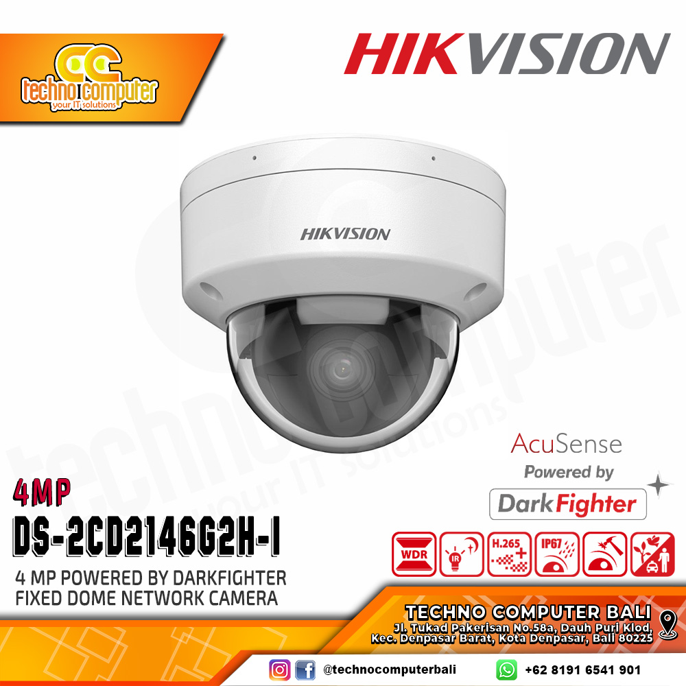 HIKVISION DS-2CD2146G2H-I 4MP (2.8mm) INDOOR Powered by Darkfighter Fixed Dome Network Camera