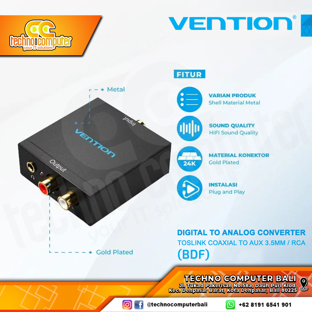 Vention Converter Digital to Analog Toslink Coaxial to Aux 3.5mm / RCA - BDF-EU