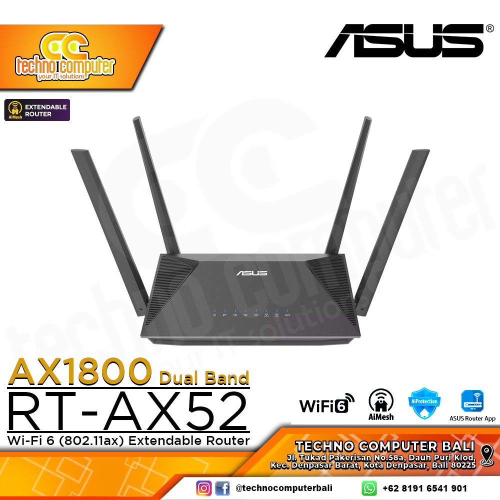ROUTER ASUS RT-AX52 AX1800 Dual Band WiFi 6 Gigabit Wireless Router