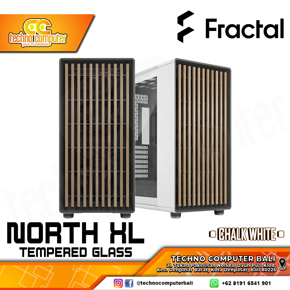 CASING FRACTAL Design NORTH XL Chalk White TG - Mid Tower E-ATX Case Tempered Glass (Free 3x Fan)