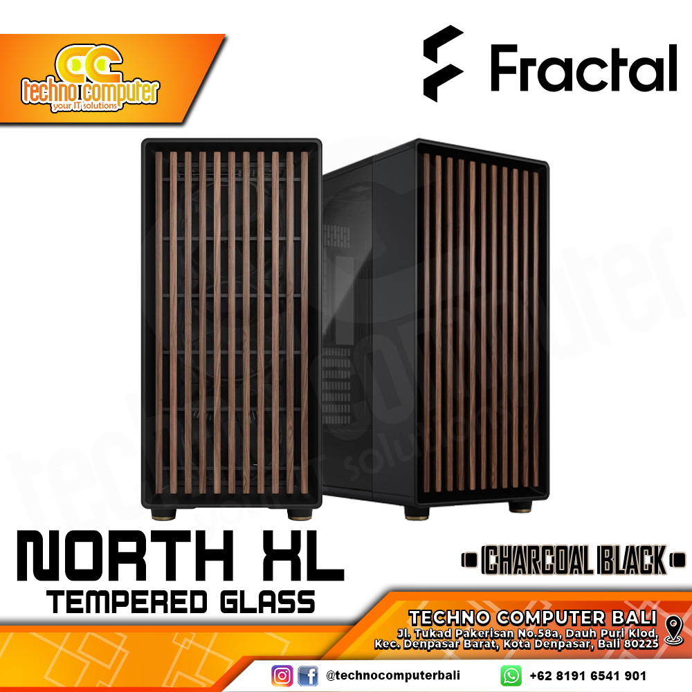 CASING FRACTAL Design NORTH XL Charcoal Black TG - Mid Tower E-ATX Case Tempered Glass (Free 3x Fan)