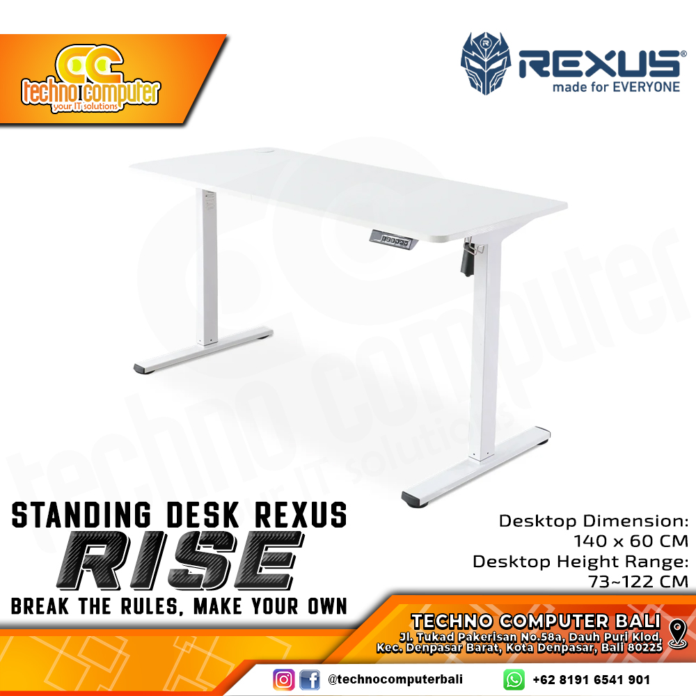 MEJA GAMING REXUS RISE RXD-146 WHITE GAMING DESK With Electric Adjustable Height