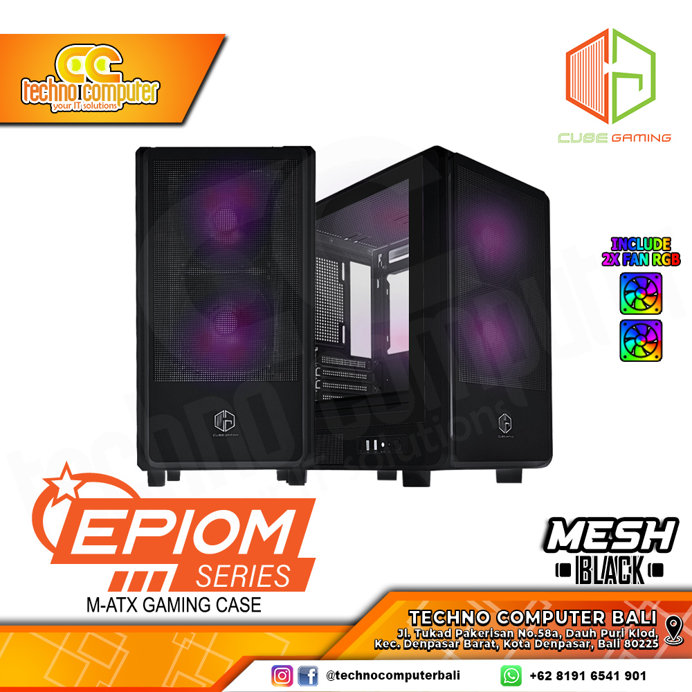 CASING CUBE GAMING EPIOM Mesh Black - Mid Tower mATX Case Mesh (Free 2x RGB Fan)