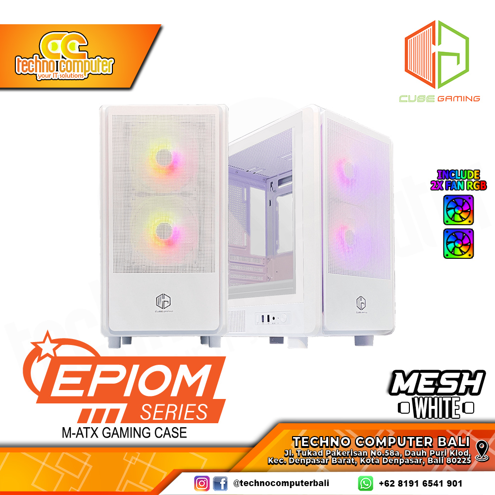 CASING CUBE GAMING EPIOM Mesh White - Mid Tower mATX Case Mesh (Free 2x RGB Fan)