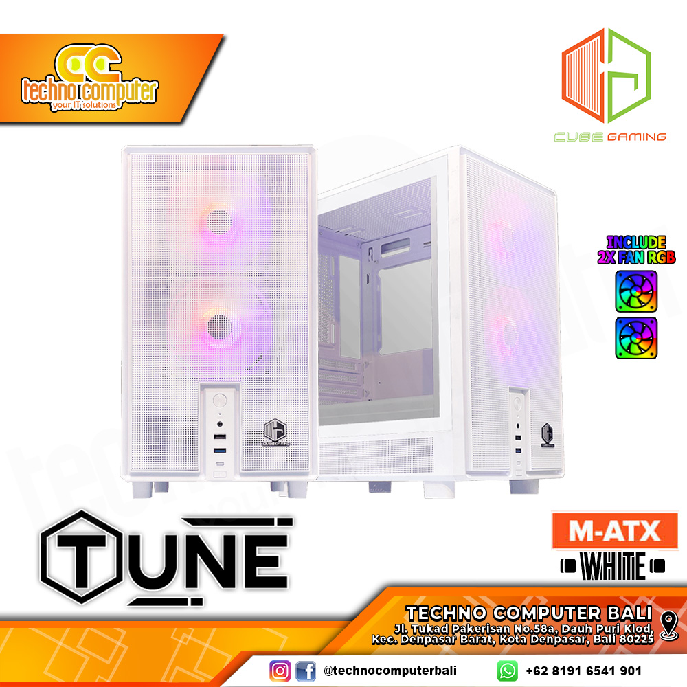CASING CUBE GAMING TUNE White - Mid Tower mATX Case Tempered Glass (Free 2x RGB Fan)