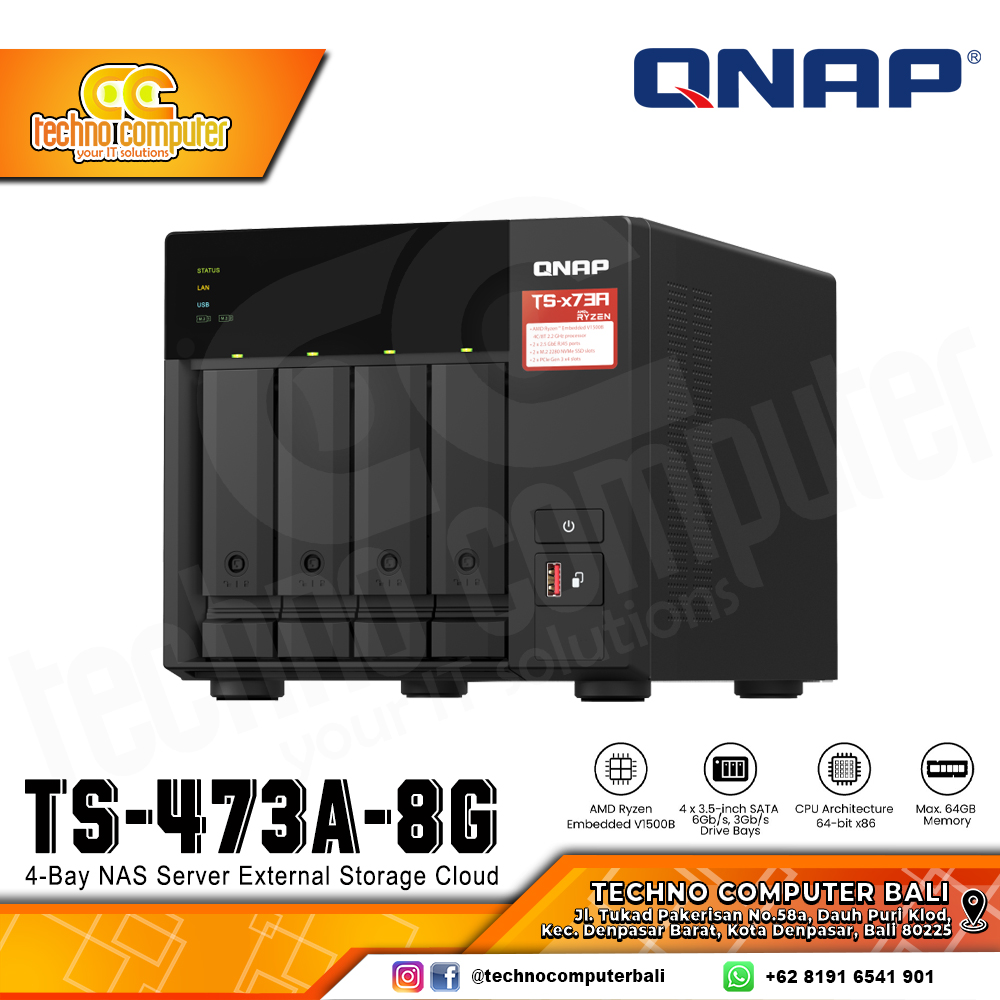 QNAP TS-473A-8G | 2.5GbE, 4-Bay, AMD Ryzen CPU, 8GB RAM, M.2 Slots, PCIe Slots, SMB NAS