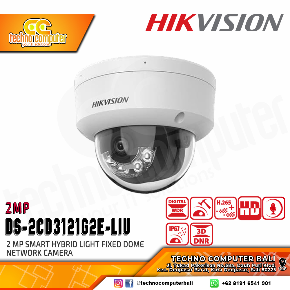HIKVISION DS-2CD3121G2E-LIU 2MP (2.8mm) INDOOR Smart Hybrid Light Fixed Dome Network Camera CCTV