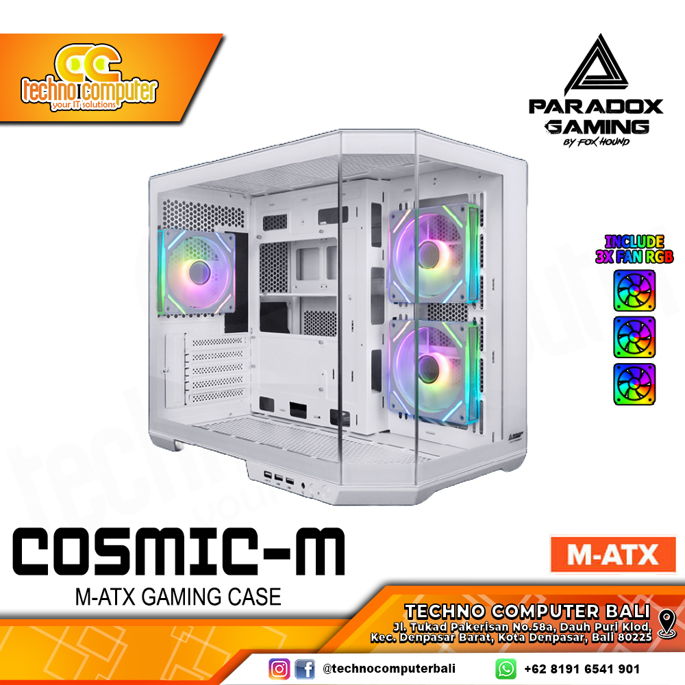 CASING PARADOX GAMING COSMIC-M White - Mid Tower mATX Case Tempered Glass (Free 3x ARGB Fan)