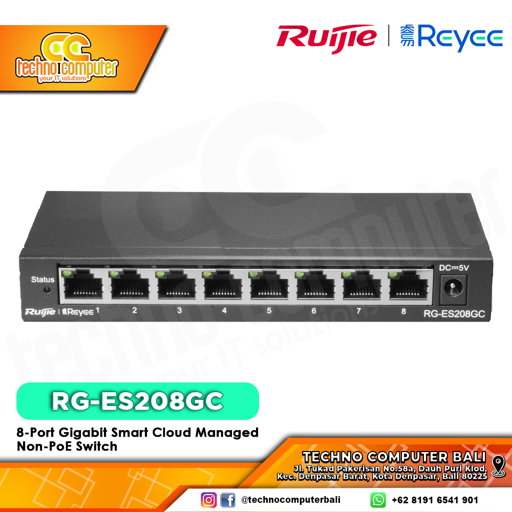SWITCH HUB RUIJIE/REYEE RG-ES208GC 8-Port Gigabit Smart Cloud Managed Switch