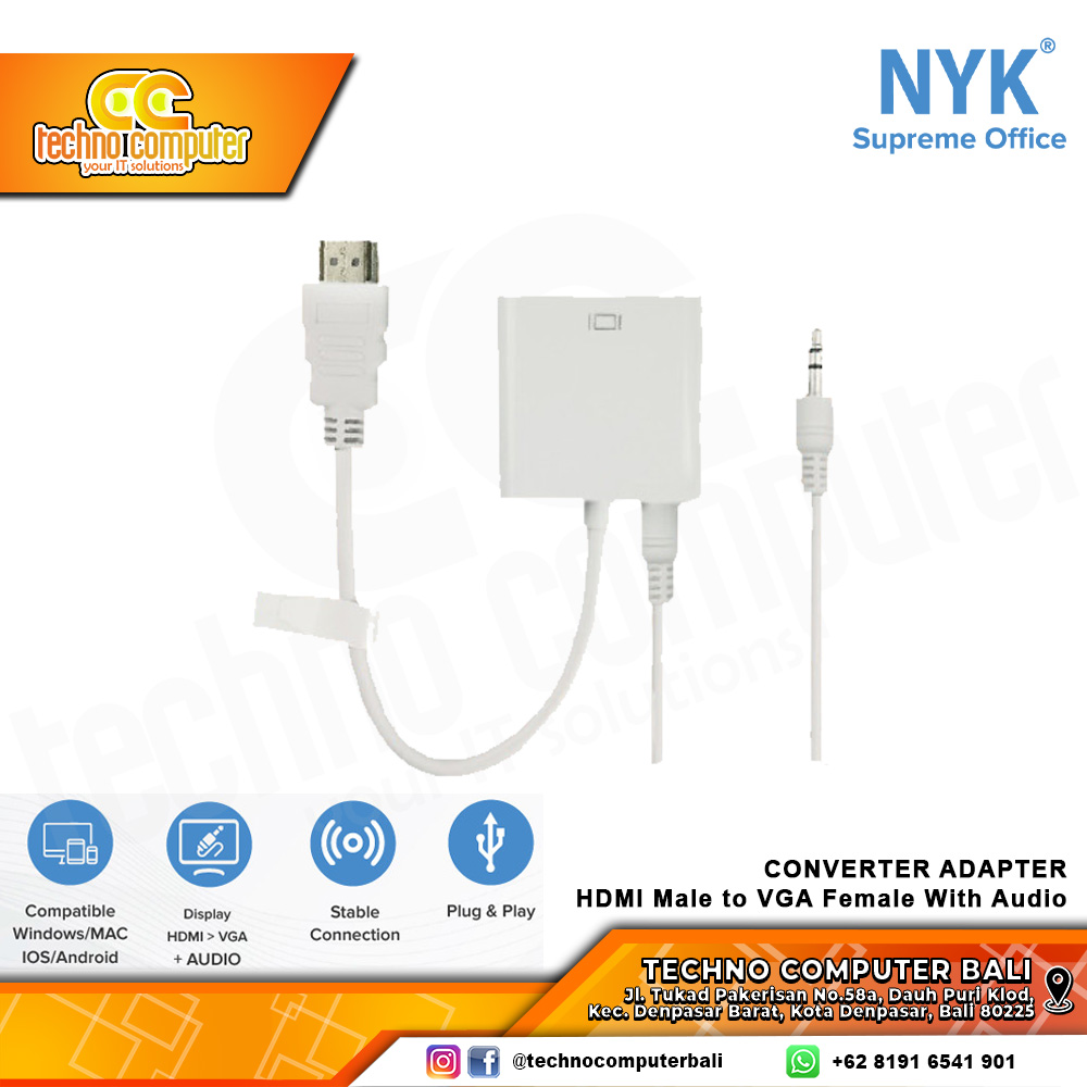 NYK CONVERTER ADAPTER HDMI Male to VGA Female With Audio