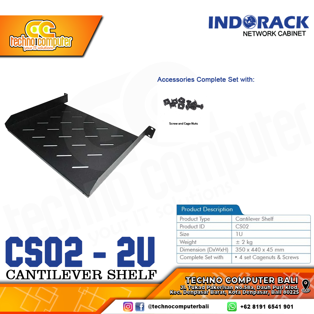 INDORACK CS02-1U Cantilever Shelf Depth 350mm