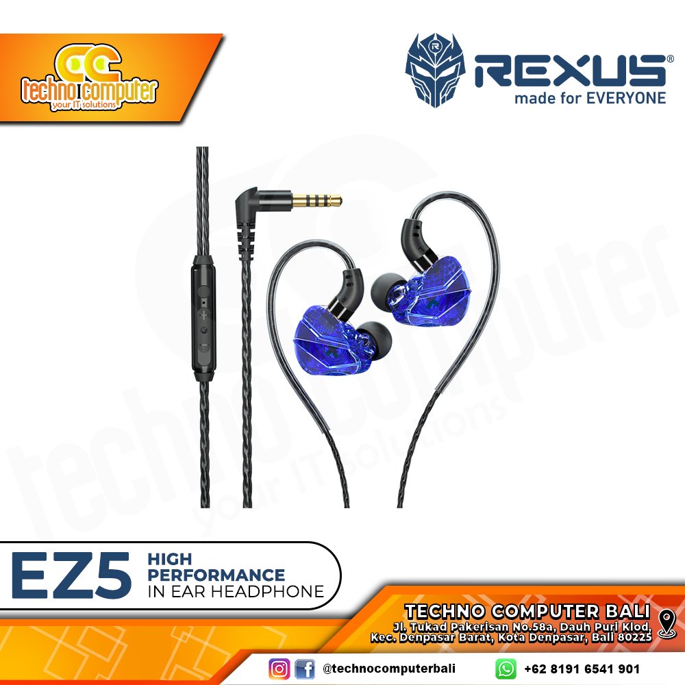 EARPHONE REXUS EZ5 Blue - Gaming Earphone