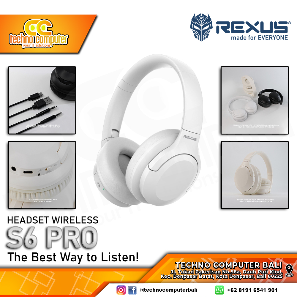 HEADSET REXUS RX-S6 PRO with ANC White Wireless Bluetooth - Headset